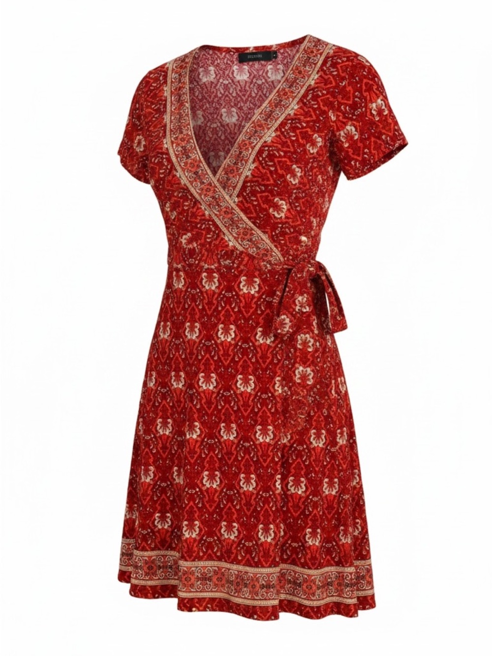 Zesica Wrap tie Red Boho Dress Size Small